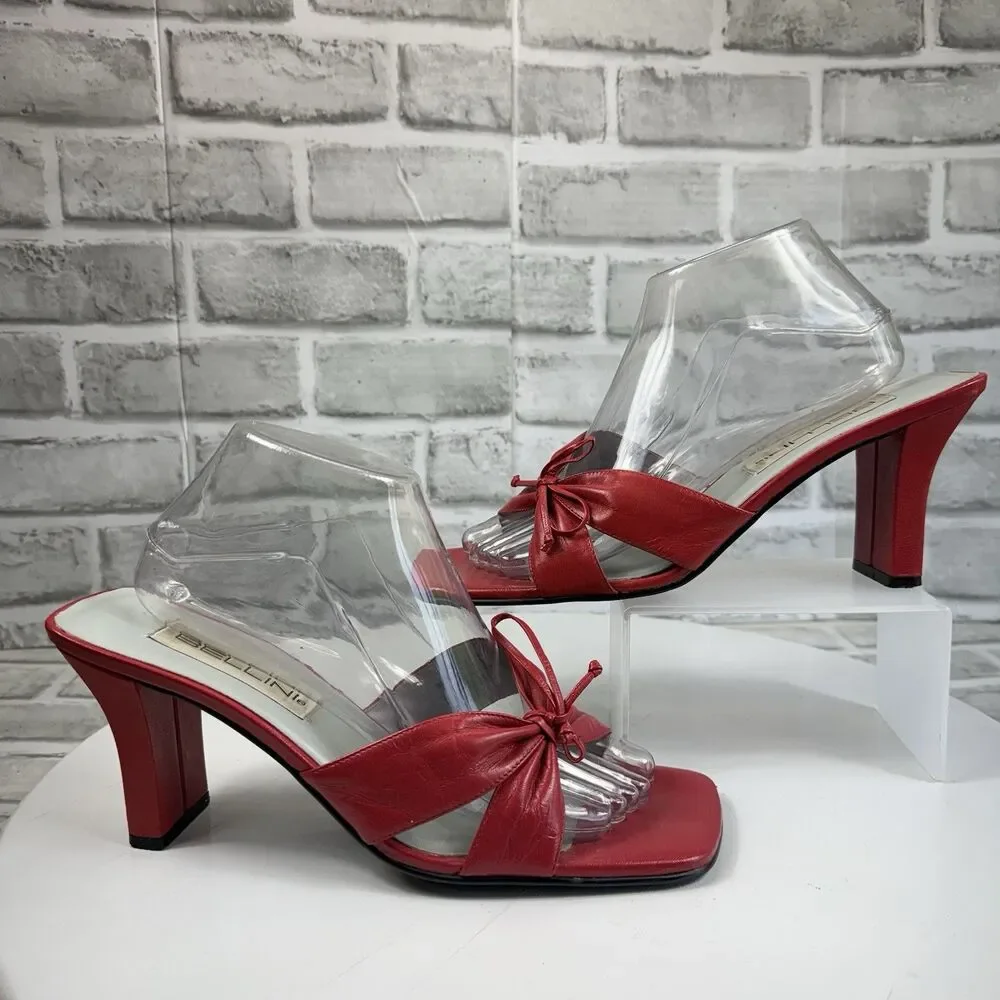 Bellini Heat Vintage Women’s Size 10 Red Leather Block Heel Bow Sexy Pump Sandal